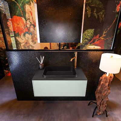 Badkamermeubelset Mondiaz Erin 80 cm met 1 Lade met RIDGE Wastafel Midden Urban met 1 kraangat Greeploos Mat Greey