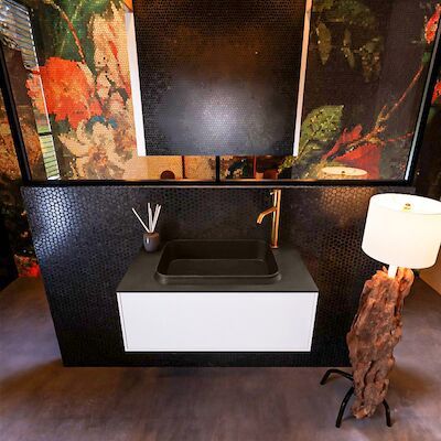 Badkamermeubelset Mondiaz Erin 80 cm met 1 Lade met RIDGE Wastafel Midden Urban met 1 kraangat Greeploos Mat Talc