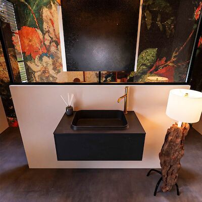 Badkamermeubelset Mondiaz Erin 80 cm met 1 Lade met RIDGE Wastafel Midden Urban met 1 kraangat Greeploos Mat Urban