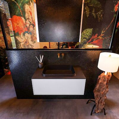 Badkamermeubelset Mondiaz Erin 80 cm met 1 Lade met RIDGE Wastafel Midden Urban Zonder Kraangaten Greeploos Mat Cale