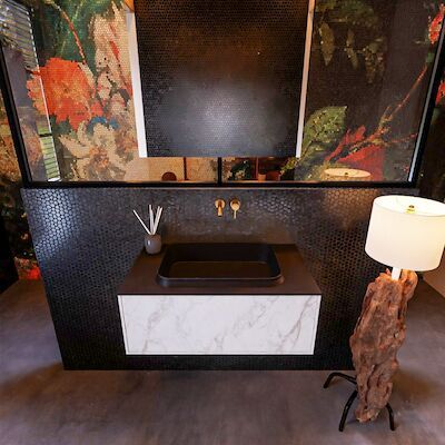 Badkamermeubelset Mondiaz Erin 80 cm met 1 Lade met RIDGE Wastafel Midden Urban Zonder Kraangaten Greeploos Mat Carrara