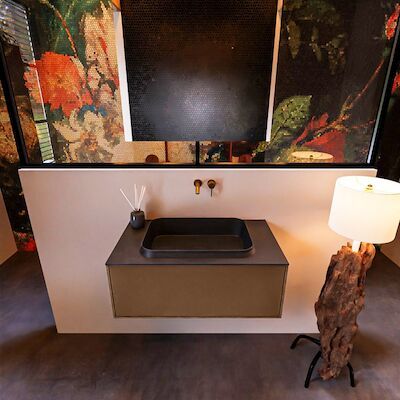 Badkamermeubelset Mondiaz Erin 80 cm met 1 Lade met RIDGE Wastafel Midden Urban Zonder Kraangaten Greeploos Mat Rust