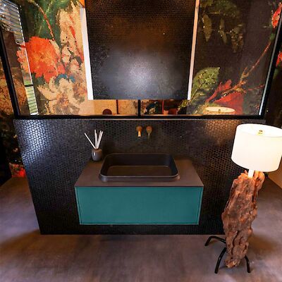 Badkamermeubelset Mondiaz Erin 80 cm met 1 Lade met RIDGE Wastafel Midden Urban Zonder Kraangaten Greeploos Mat Smag