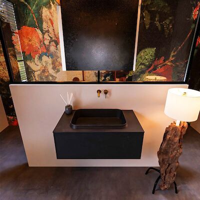 Badkamermeubelset Mondiaz Erin 80 cm met 1 Lade met RIDGE Wastafel Midden Urban Zonder Kraangaten Greeploos Mat Urban