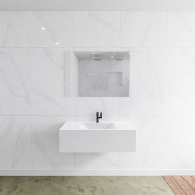 Badkamermeubelset Mondiaz LAGOM 100 cm Gecentreerde Waskom Solid Surface Met 1 Kraangat Mat Wit (1 lade)
