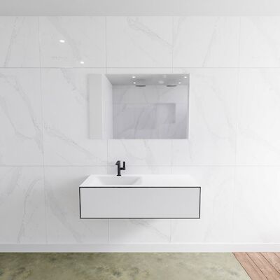 Badkamermeubelset Mondiaz LAGOM 110 cm Linkse Wastafel Solid Surface Met 1 Kraangat Mat Wit (1 lade)