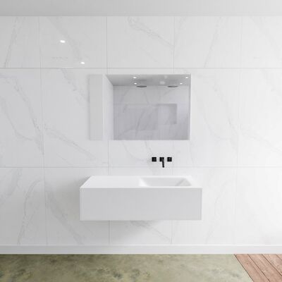 Badkamermeubelset Mondiaz LAGOM 110 cm Rechtse Waskom Solid Surface Zonder Kraangaten Mat Wit (1 lade)