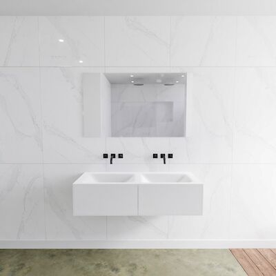 Badkamermeubelset Mondiaz LAGOM 120 cm Dubbele Waskom Solid Surface Zonder Kraangaten Mat Wit (2 laden)