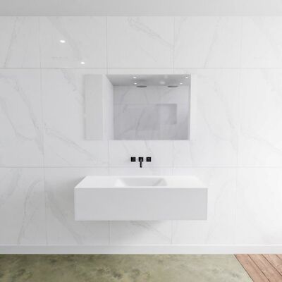 Badkamermeubelset Mondiaz LAGOM 120 cm Gecentreerde Waskom Solid Zonder Kraangaten Mat Wit (1 lade)