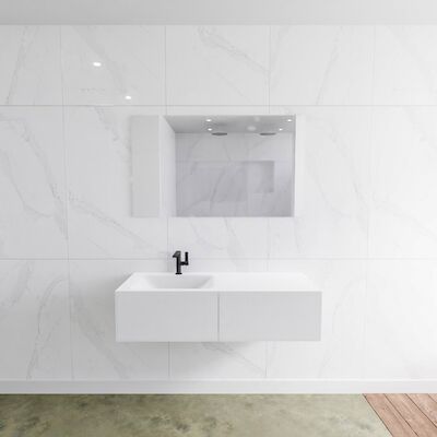 Badkamermeubelset Mondiaz LAGOM 120 cm Linkse Waskom Solid Surface Met 1 Kraangat Mat Wit (2 laden)