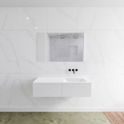 Badkamermeubelset Mondiaz LAGOM 120 cm Rechtse Waskom Solid Surface Zonder Kraangaten Mat Wit (2 laden)