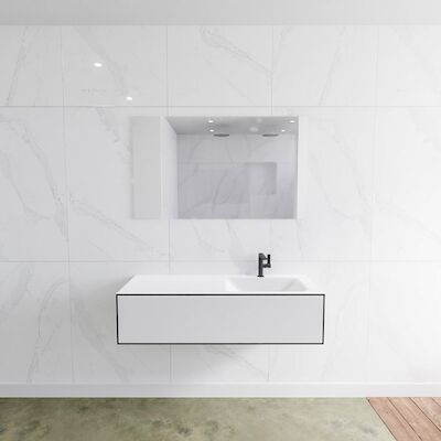 Badkamermeubelset Mondiaz LAGOM 120 cm Rechtse Wastafel Solid Surface Met 1 Kraangat Mat Wit (1 lade)