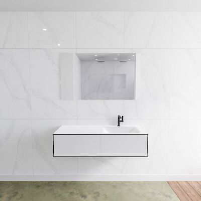 Badkamermeubelset Mondiaz LAGOM 120 cm Rechtse Wastafel Solid Surface Met 1 Kraangat Mat Wit (2 laden)