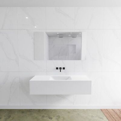 Badkamermeubelset Mondiaz LAGOM 130 cm Gecentreerde Waskom Solid Zonder Kraangaten Mat Wit (1 lade)
