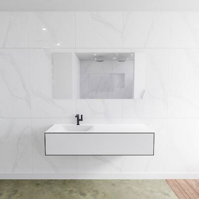 Badkamermeubelset Mondiaz LAGOM 140 cm Linkse Wastafel Solid Surface Met 1 Kraangat Mat Wit (1 lade)