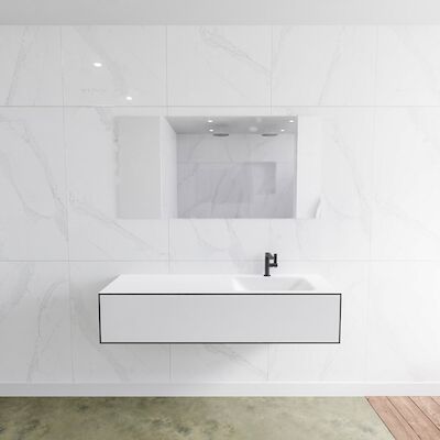 Badkamermeubelset Mondiaz LAGOM 140 cm Rechtse Wastafel Solid Surface Met 1 Kraangat Mat Wit (1 lade)