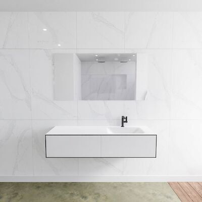 Badkamermeubelset Mondiaz LAGOM 140 cm Rechtse Wastafel Solid Surface Met 1 Kraangat Mat Wit (2 laden)