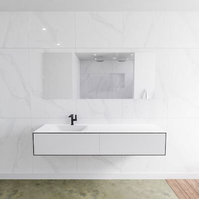 Badkamermeubelset Mondiaz LAGOM 170 cm Linkse Wastafel Solid Surface met 1 Kraangat Mat Wit (2 laden)