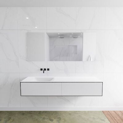 Badkamermeubelset Mondiaz LAGOM 170 cm Linkse Wastafel Solid Surface Zonder Kraangaten Mat Wit (2 laden)