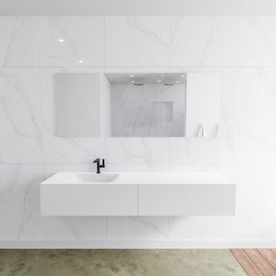 Badkamermeubelset Mondiaz LAGOM 180 cm Linkse Waskom Solid Surface Met 1 Kraangat Mat Wit (2 laden)