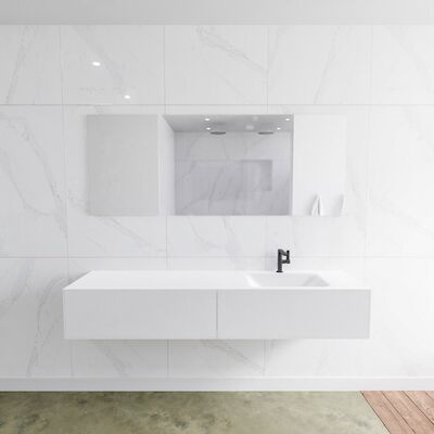 Badkamermeubelset Mondiaz LAGOM 180 cm Rechtse Waskom Solid Surface Met 1 Kraangat Mat Wit (2 laden)