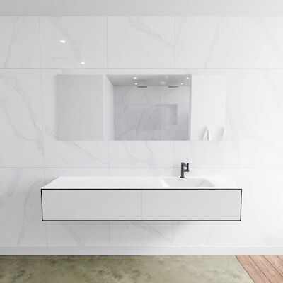 Badkamermeubelset Mondiaz LAGOM 180 cm Rechtse Wastafel Solid Surface met 1 Kraangat Mat Wit (2 laden)