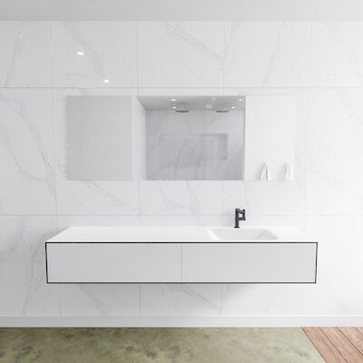 Badkamermeubelset Mondiaz LAGOM 190 cm Rechtse Wastafel Solid Surface Met 1 Kraangat Mat Wit (2 laden)
