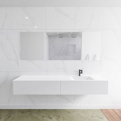 Badkamermeubelset Mondiaz LAGOM 200 cm Rechtse Waskom Solid Surface Met 1 Kraangat Mat Wit (2 laden)