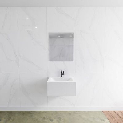 Badkamermeubelset Mondiaz LAGOM 60 cm Gecentreerde Waskom Solid Surface Met 1 Kraangat Mat Wit (1 lade)