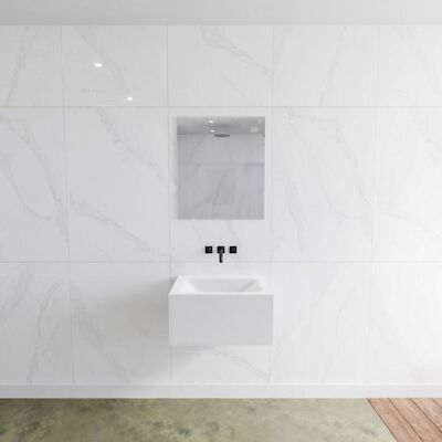 Badkamermeubelset Mondiaz LAGOM 60 cm Gecentreerde Waskom Solid Surface Zonder Kraangaten Mat Wit (1 lade)