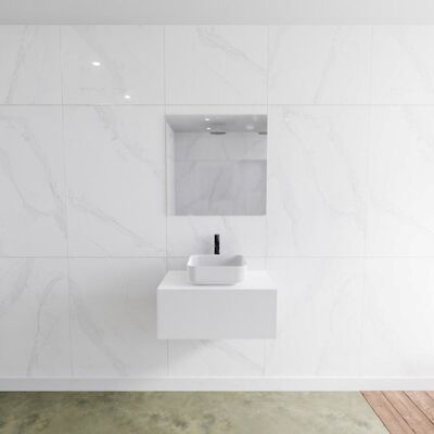 Badkamermeubelset Mondiaz LAGOM 70 cm met Topblad Gecentreerde Wastafel Solid Surface Opzetkom Binx Met 1 Kraangat Mat Wit (1 lade)