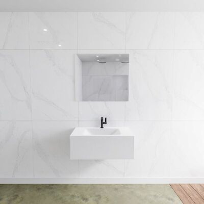 Badkamermeubelset Mondiaz LAGOM 80 cm Gecentreerde Waskom Solid Surface Met 1 Kraangat Mat Wit (1 lade)