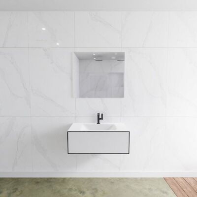 Badkamermeubelset Mondiaz LAGOM 80 cm met Gecentreerde Wastafel Solid Surface Met 1 Kraangat Mat Wit (1 lade)