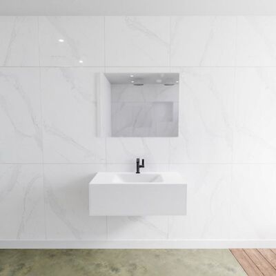 Badkamermeubelset Mondiaz LAGOM 90 cm Gecentreerde Waskom Solid Surface Met 1 Kraangat Mat Wit (1 lade)