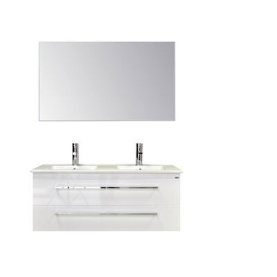 Badkamermeubelset Sanicare Q1 2 Soft Close Lades Met Spiegel Hoogglans Wit 121×46 cm
