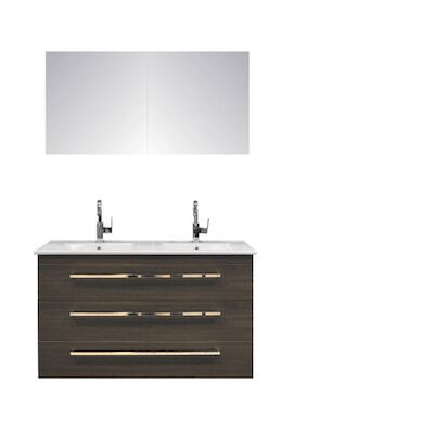 Badkamermeubelset Sanicare Q1 3 Soft Close Lades Met Spiegel Schots Eiken 121×46 cm
