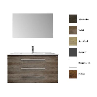Badkamermeubelset Sanicare Q15 3 Laden Grey-Wood (spiegel optioneel)