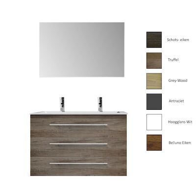Badkamermeubelset Sanicare Q4 Drie Soft-Close Laden 100×45 cm Grey-Wood (0,1 of 2 Kraangaten)