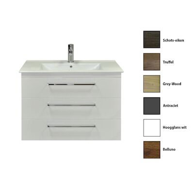 Badkamermeubelset Sanicare Q6 Drie Laden Chromen Greep 100 cm Belluno Eiken