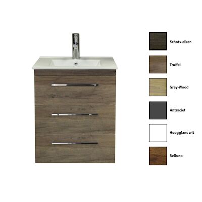 Badkamermeubelset Sanicare Q6 Drie Laden Chromen Greep 60 cm Belluno Eiken