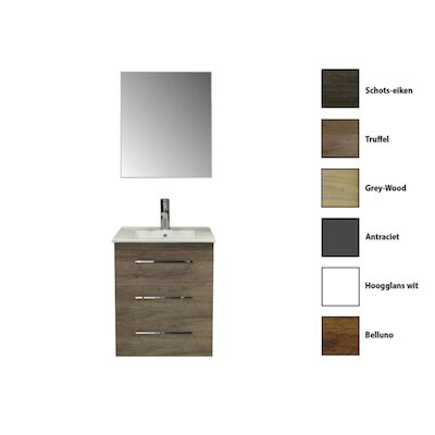 Badkamermeubelset Sanicare Q6 Drie Laden Chromen Greep 60 cm Met Spiegel Schots Eiken