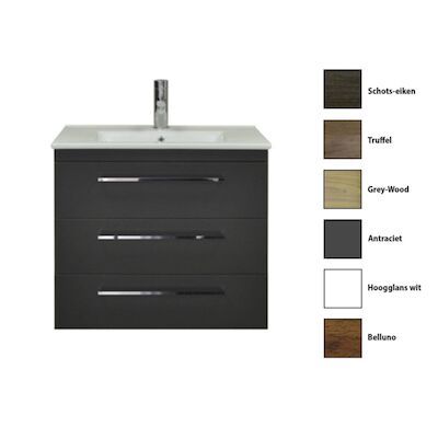 Badkamermeubelset Sanicare Q6 Drie Laden Chromen Greep 80 cm Belluno Eiken
