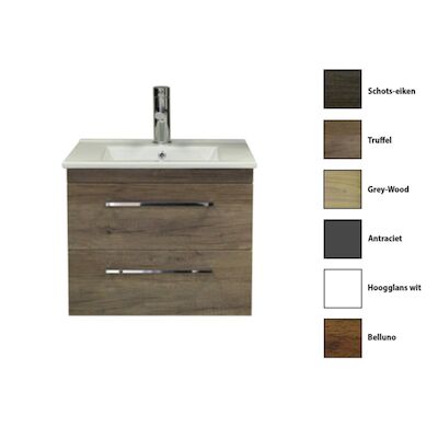 Badkamermeubelset Sanicare Q6 Twee Laden Chromen Greep 60 cm Belluno Eiken