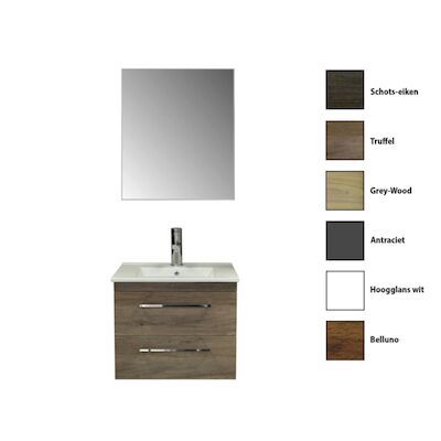 Badkamermeubelset Sanicare Q6 Twee Laden Chromen Greep 60 cm Met Spiegel Grey Wood