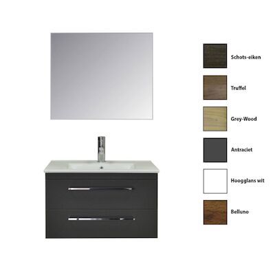 Badkamermeubelset Sanicare Q6 Twee Laden Chromen Greep 80 cm Met Spiegel Truffel