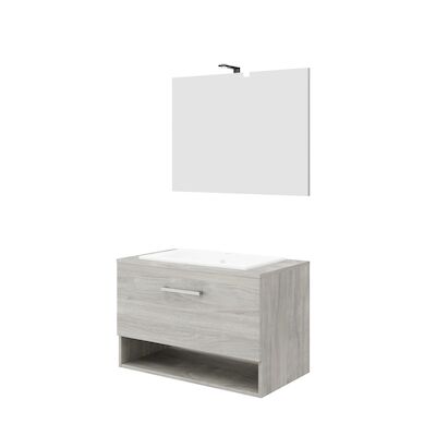Badkamermeubelset Van Marcke RIVA Compleet Set 80CM Rook Eik Met Spiegel