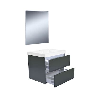 Badkamermeubelset Wiesbaden Vision 60×46 Hoogglans Grijs (2 laden)