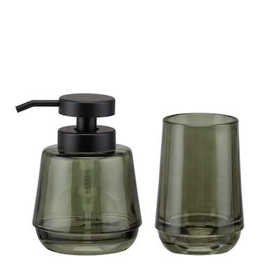 Badkamerset – Zeepdispenser 380 ml / Tandenborstelbeker Sealskin Mood Groen
