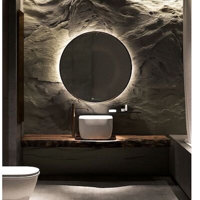 Badkamerspiegel Rond Martens Design Miami Beach 100 cm Zwart Incl Indirecte Verlichting & Verwarming
