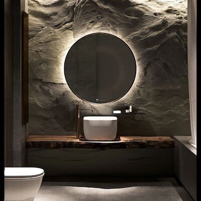 Badkamerspiegel Rond Martens Design Miami Beach 60 cm Zwart Incl Indirecte Verlichting & Verwarming